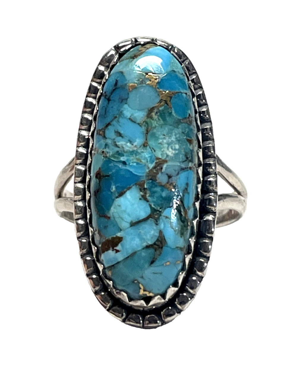 YS India 925 Sterling Silver Blue Turquoise Ring Size 7.5 6g